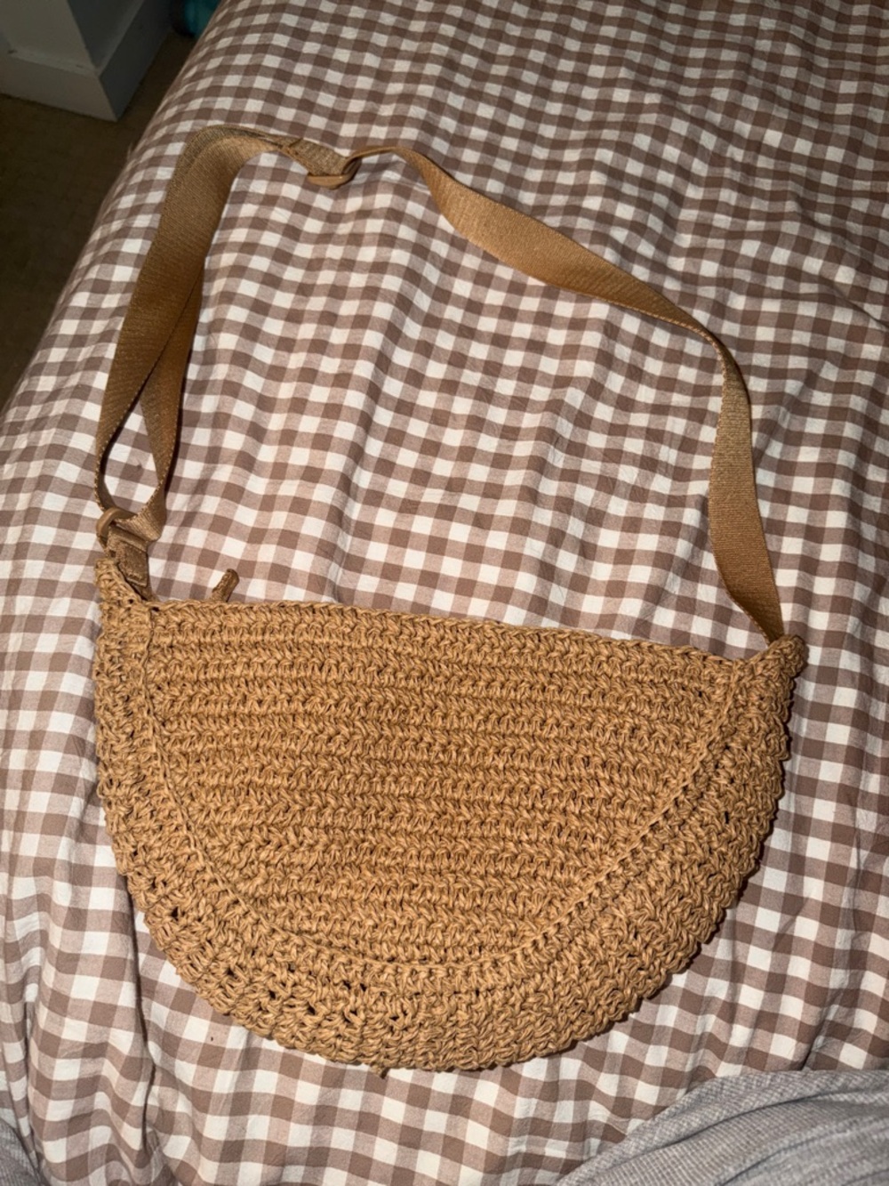 Uniqlo Tan Woven Half-Moon Crossbody Bag